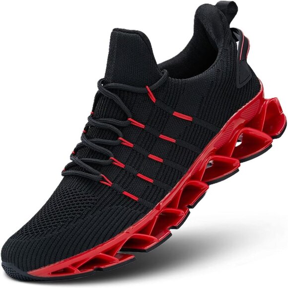 Men's Black Red Non Slip Lightweight Workout Breathable Mesh Fashion Sneakers